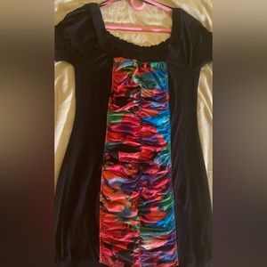 Coogi ruched black & foral open back dress. Size large. Like brand new condition